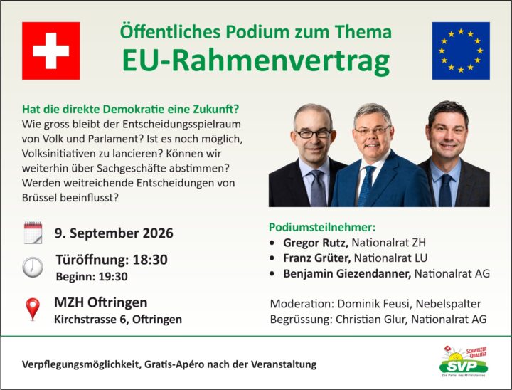 Flyer Podium zum EU-Rahmenabkommen vom 9.9.2026